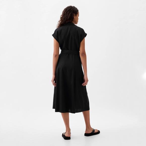 NWT‎ Gap Women’s Black Linen Blend Midi Dress Size Medium - Picture 2 of 11